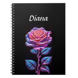 Caderno Espiral Ilustração de Flor de Rosa Neon Vibrante