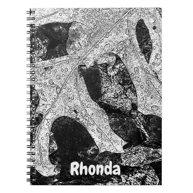 Caderno Espiral Ilustração de Folha Preta e Branca (Frente)