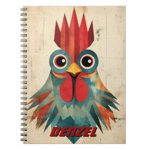 Caderno Espiral Ilustração de Galo Geométrico