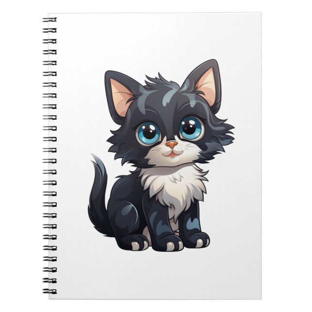 Caderno Espiral Ilustração de gato animado (Frente)