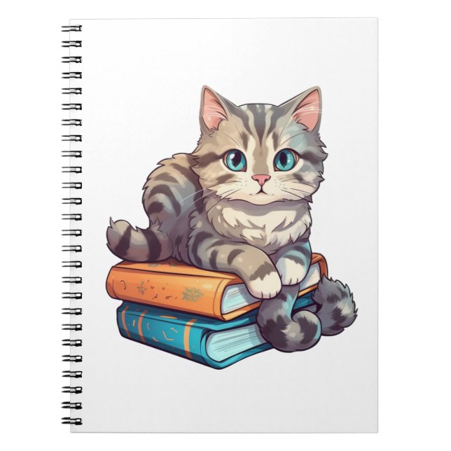 Caderno Espiral Ilustração de gato animado (Frente)