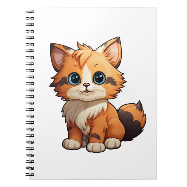 Caderno Espiral Ilustração de gato animado (Frente)