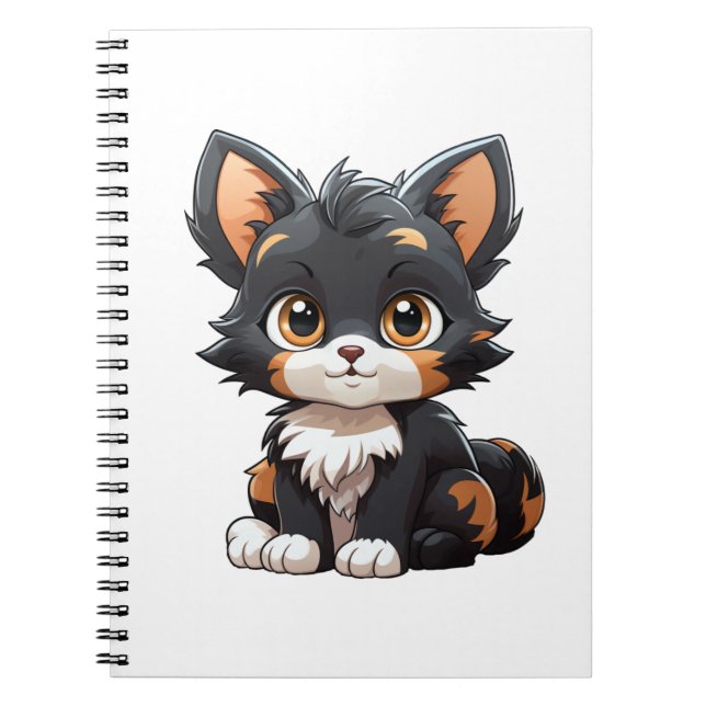 Caderno Espiral Ilustração de gato animado (Frente)