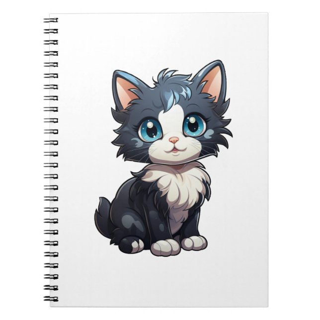Caderno Espiral Ilustração de gato animado (Frente)