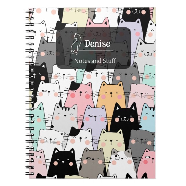 Caderno Espiral Ilustração de Gato Bonito e Sem Costura (Frente)