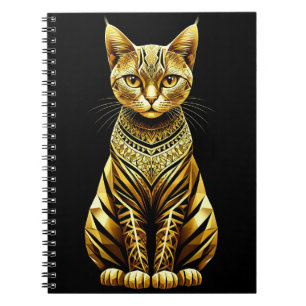 Caderno Espiral Ilustração de Gato Dourado Ornamentado
