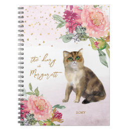 Caderno Espiral Ilustração de Gato e Flores para Crianças