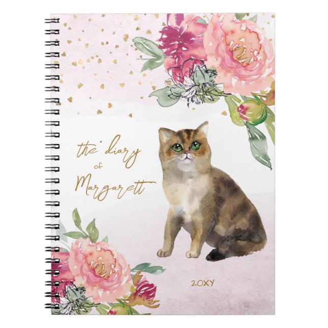 Caderno Espiral Ilustração de Gato e Flores para Crianças (Frente)