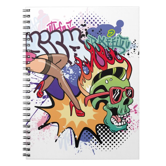 Caderno Espiral ilustração de grafite com letras de grafite de rua (Frente)