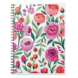 Caderno Espiral ilustração de jardim floral colorido sem emenda
