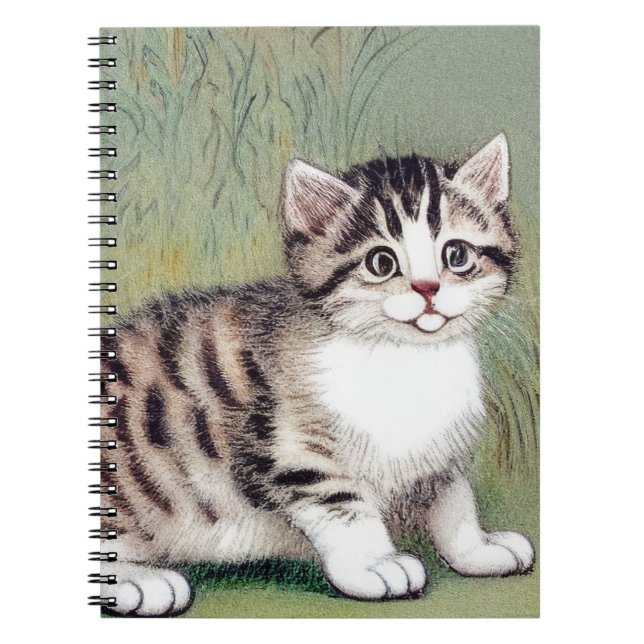 Caderno Espiral Ilustração de Kitten com Striped Vintage (Frente)