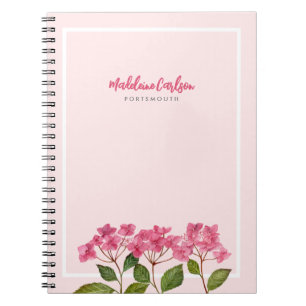 Caderno Espiral Ilustração de Lacecaps de Hortênsia Rosa em Aquare