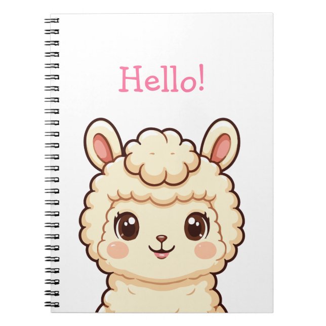 Caderno Espiral Ilustração de lhama fofa design (Frente)