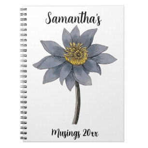 Caderno Espiral Ilustração de lótus azul desenhada à mão (PERSONAL