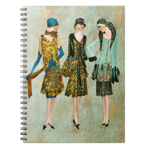 Caderno Espiral Ilustração de Moda da Vintage em 1930