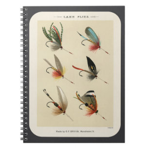 Caderno Espiral Ilustração de Mosca de Lago Vintage
