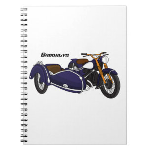 Caderno Espiral Ilustração de motocicleta roxa Sidecar