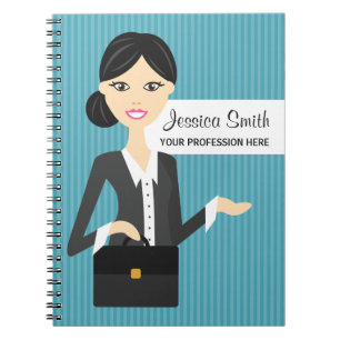 Caderno Espiral Ilustração de Mulher de Negócios Fofa com Cabelo P