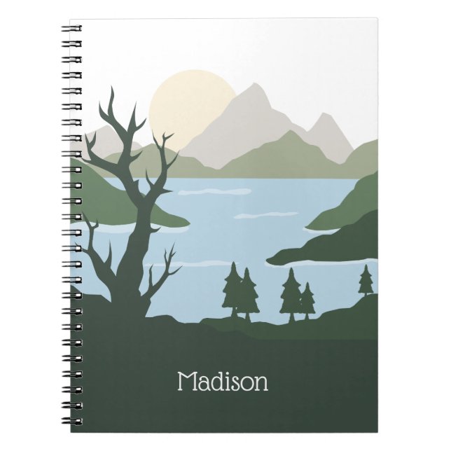 Caderno Espiral Ilustração de Natureza de Nome Personalizado (Frente)