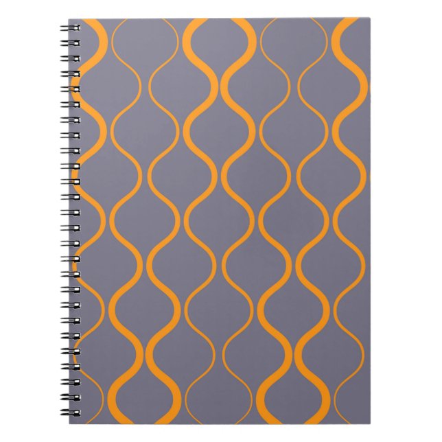 Caderno Espiral Ilustração de onda amarela, retrô, curva de tendên (Frente)