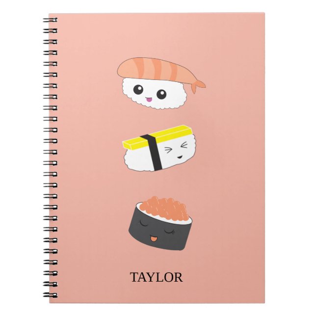 Caderno Espiral Ilustração de sushi de Cute Personalizado (Frente)