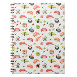 Caderno Espiral Ilustração de Sushi Miniatura para Fãs de Nigiri e