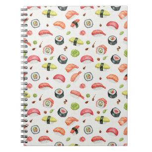 Caderno Espiral Ilustração de Sushi Miniatura para Fãs de Nigiri e