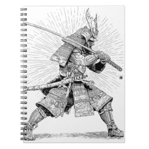 Caderno Espiral Ilustração de Tinta do Guerreiro Samurai Radiante