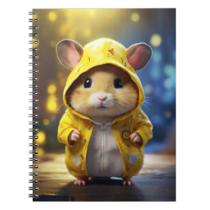 Caderno Espiral Ilustração de um hamster fofo vestindo um capuz.