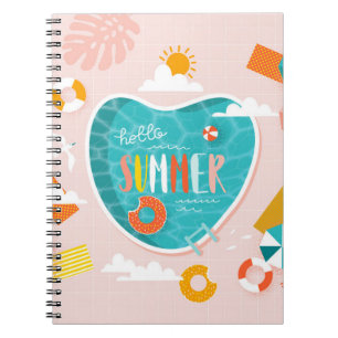 Caderno Espiral ilustração de verão da piscina de praia abstrat