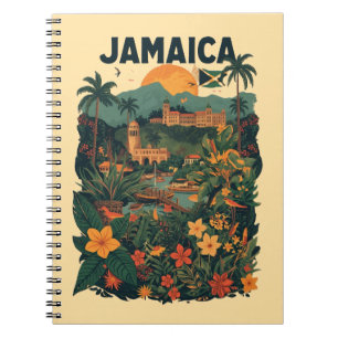 Caderno Espiral Ilustração de Viagem Jamaica Estilo Vintage