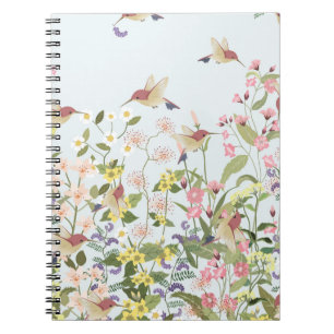 Caderno Espiral Ilustração de Vintagem de Jardim Floral de Humming
