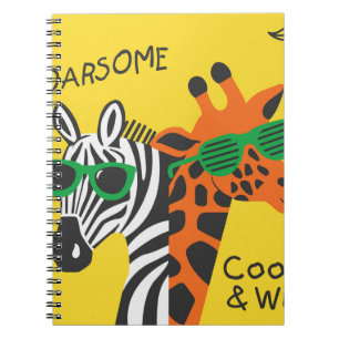 Caderno Espiral Ilustração do Cartoon Zebra Girafa legal