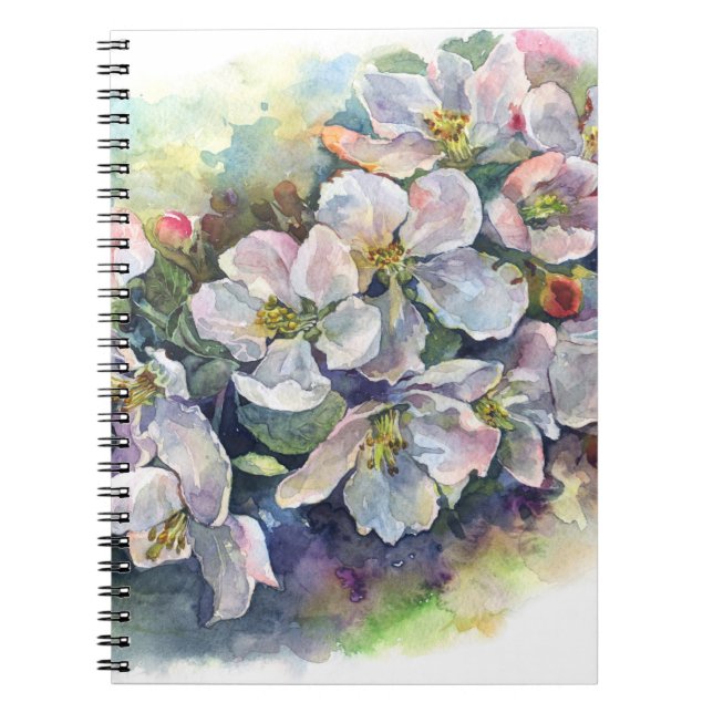 Caderno Espiral Ilustração do florescimento branco das flores aquá (Frente)