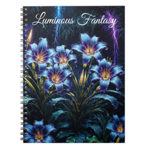 Caderno Espiral Ilustração do jardim noturno de flores bioluminesc
