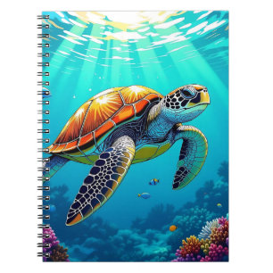Caderno Espiral Ilustração do Oceano Vibrante da Tartaruga Marítim