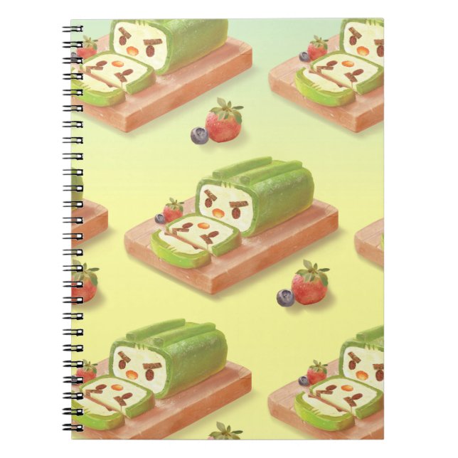 Caderno Espiral Ilustração do Roll de Bolo de Matcha (Frente)
