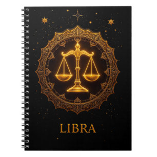 Caderno Espiral Ilustração do Signo Zodíaco Libra Dourado