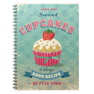 Caderno Espiral Ilustração do sinal dos cupcakes do vintage