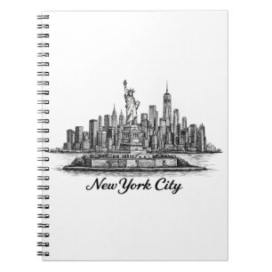 Caderno Espiral Ilustração em Linha da Silhueta da Cidade de Nova 