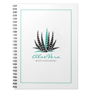 Caderno Espiral Ilustração Estrilizada Aloe Vera Branca e Teal