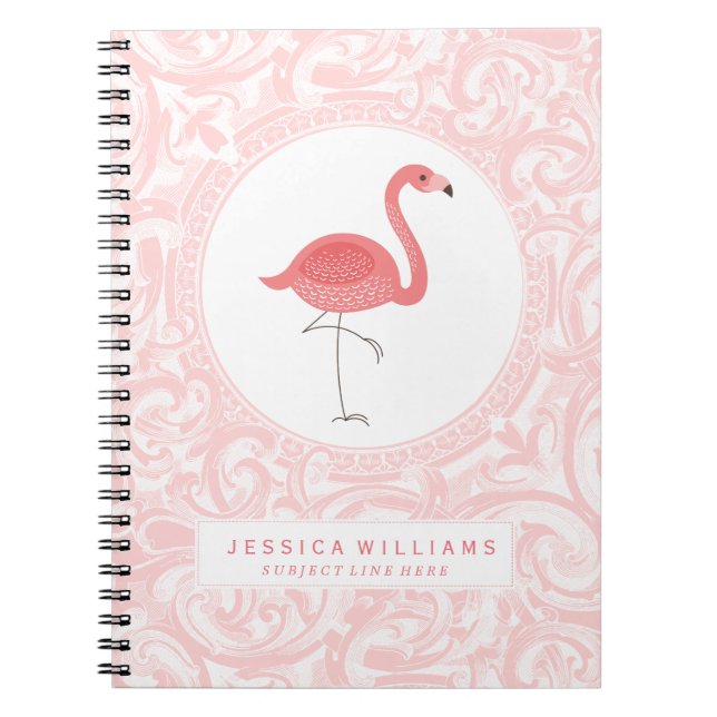 Caderno Espiral Ilustração Flamingo 3, Cor-De-Rosa, Cuta, Com Roch (Frente)