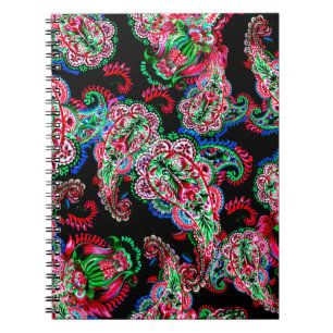 Caderno Espiral Ilustração floral de paisley de coloração aquo