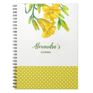 Caderno Espiral Ilustração Floral dos Lírios Amarelos de Aquarela