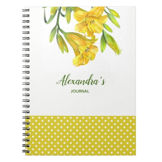 Caderno Espiral Ilustração Floral dos Lírios Amarelos de Aquarela (Frente)