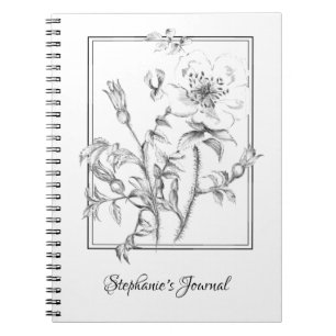 Caderno Espiral Ilustração Floral Vintage desenhada à mão com 