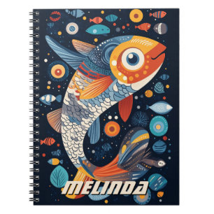 Caderno Espiral Ilustração Geométrica de Peixes