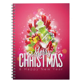 Caderno Espiral Ilustração Gráfica do Natal Vermelho Moderno