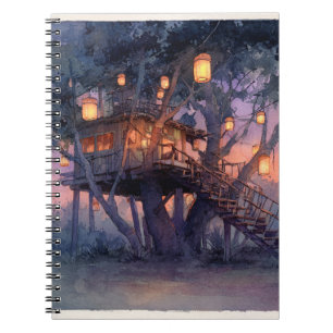 Caderno Espiral Ilustração Mágica Lanterna-Lit Treehouse