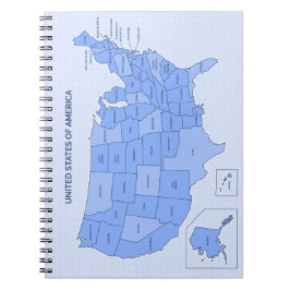 Caderno Espiral Ilustração Mínima do Mapa dos Estados Unidos em Az